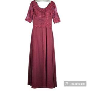 JJs House Magenta Long Formal Dress Sz 6 Embroidered High Waist Beaded Sequins